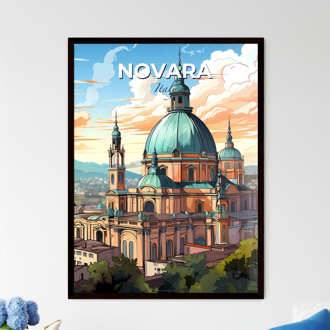 Novara Italy Basilica Dome Sunset Skyline Architecture Poster