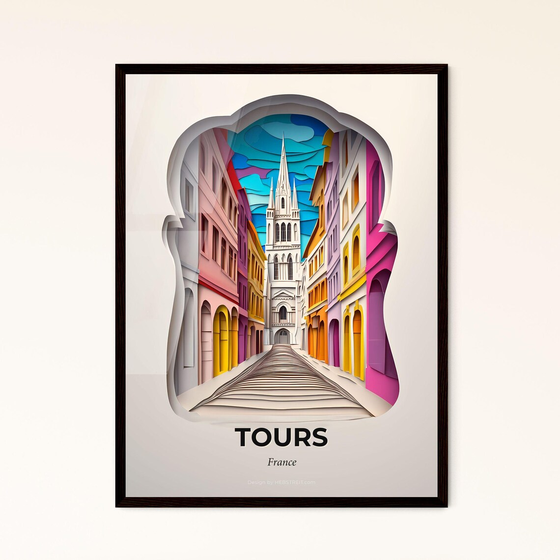 Tours France Gothic Cathedral Street Paper Cut City Art Poster