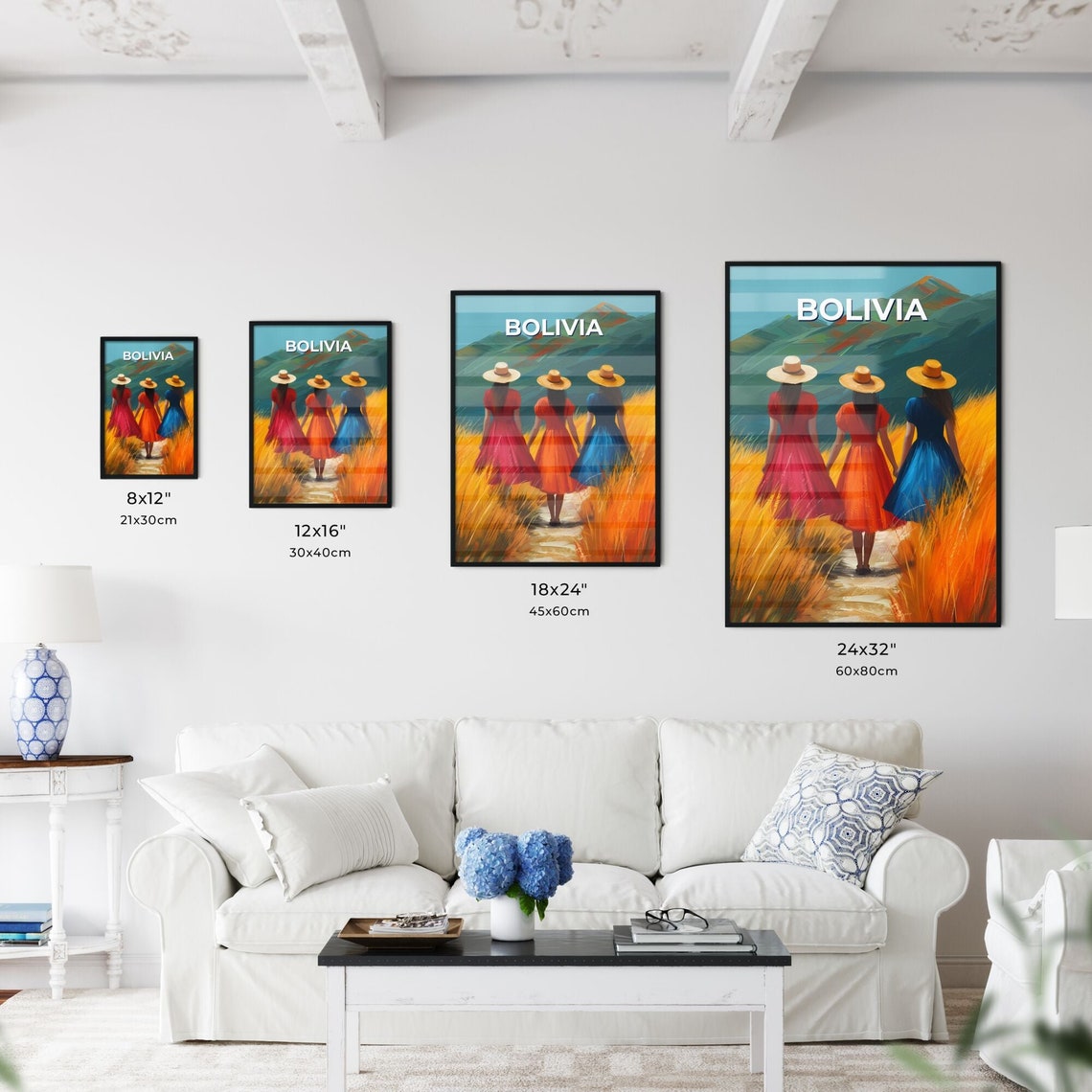 Bolivia Three Women Straw Hats Mountain Fields Vintage Travel Poster - Image 3
