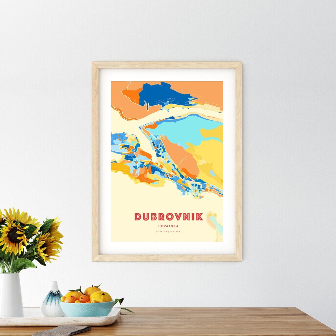 Dubrovnik Croatia Colorful Blue Orange Adriatic City Map Art Print - Image 2
