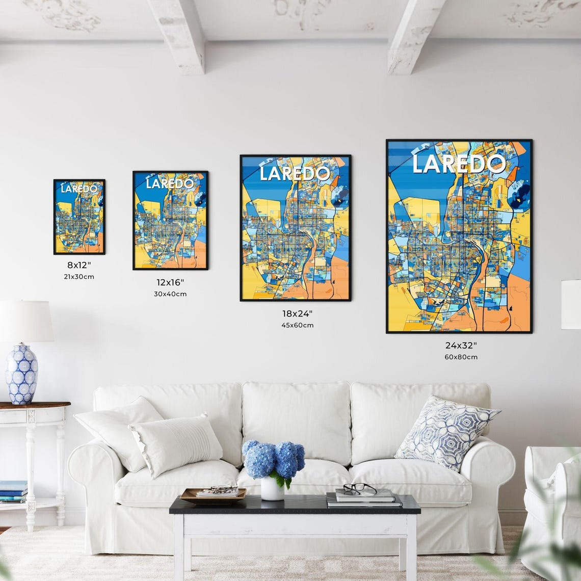 Laredo Texas Eye Catching Colorful City Street Map Art Poster - Image 3
