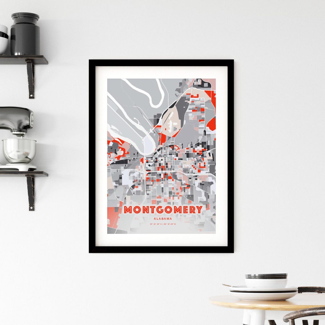 Montgomery Alabama Expressive Red Abstract City Map Art Poster - Image 2