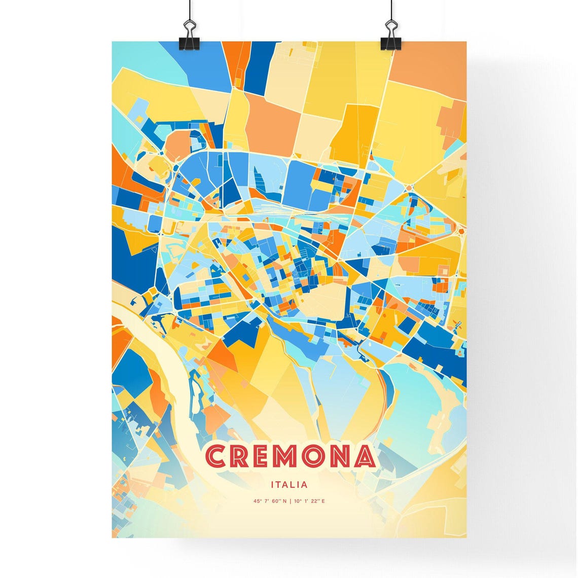 Cremona Italy Vibrant Blue Orange Street Map Art Decor City Poster - Image 3