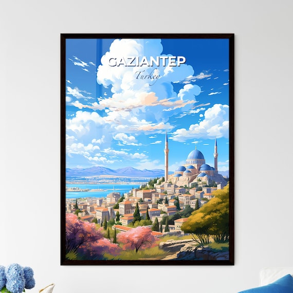 Gaziantep Turkey Blue Dome Mosque Hillside Travel Wall Poster Art