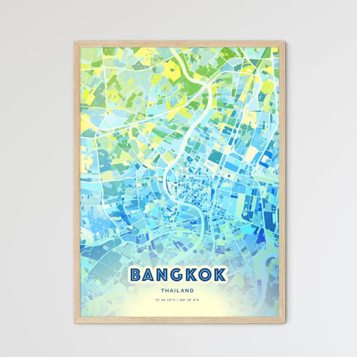 Bangkok Thailand Pastel Blue City Map Art with Coordinates Poster