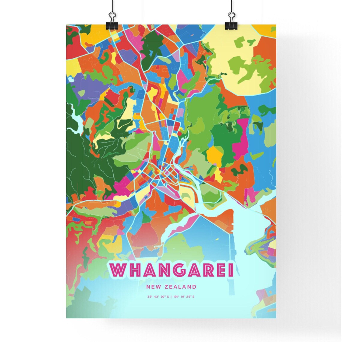 Whangarei New Zealand Rainbow City Map Poster Vibrant Colorful Street Grid Art - Image 3