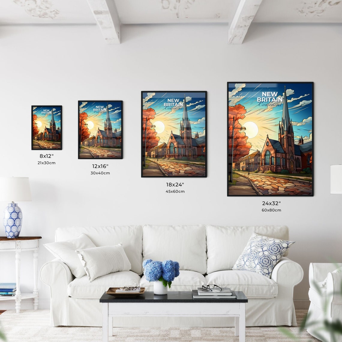 New Britain Connecticut Church Spire Cobblestone Street Poster - Image 3