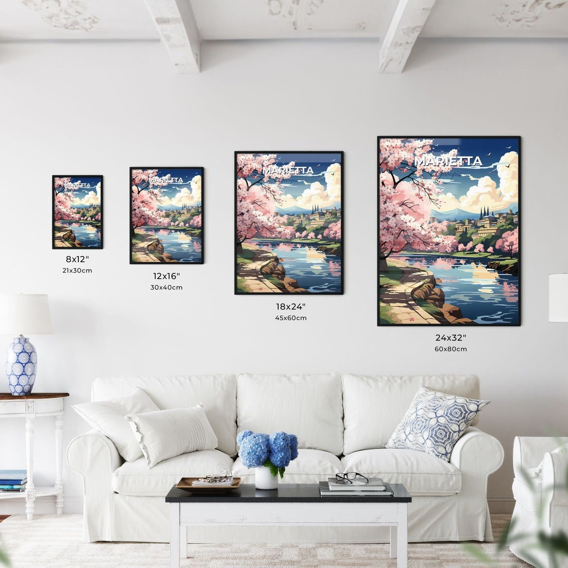 Marietta Georgia River Path Cherry Blossom Vintage Travel Poster - Image 3