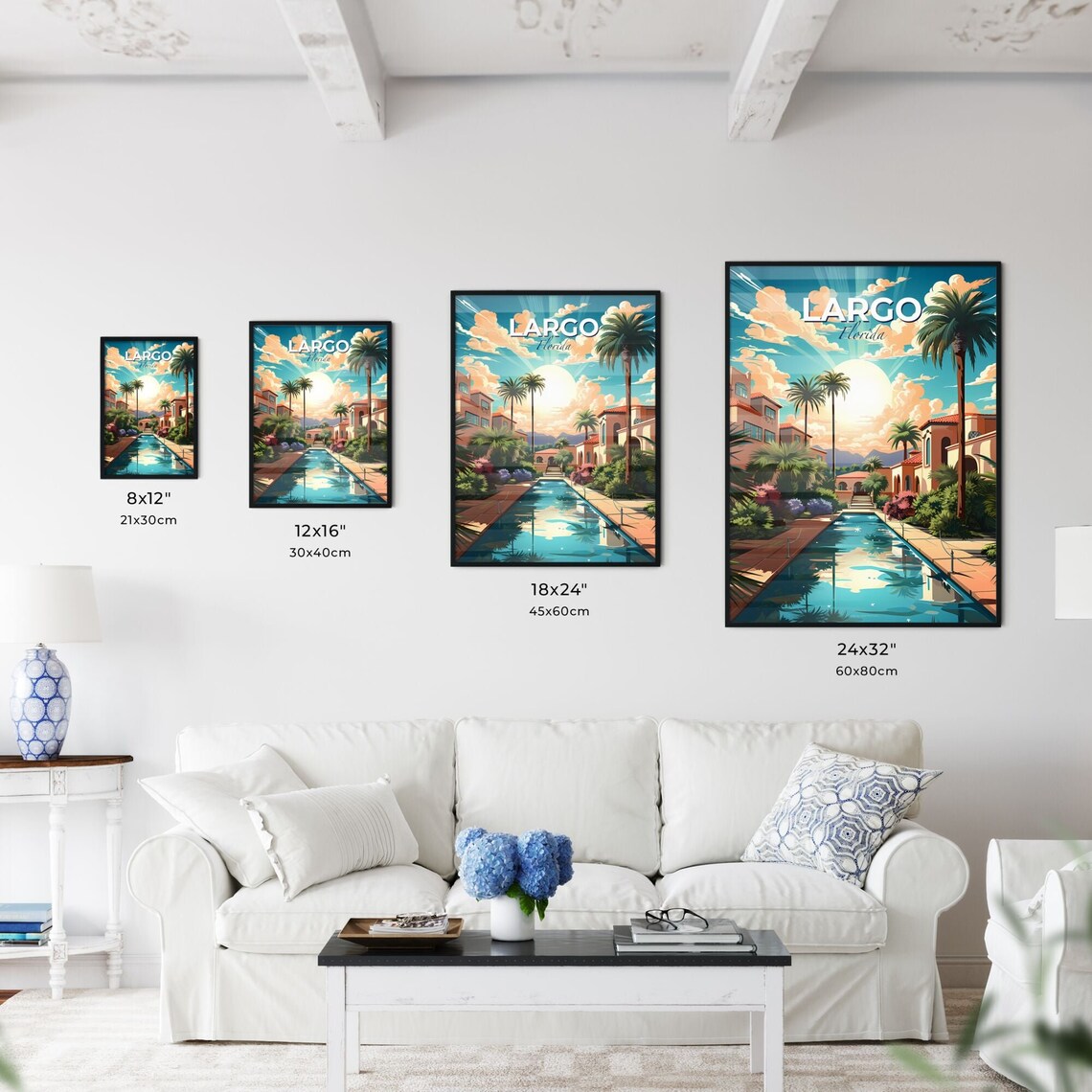 Largo Florida Tropical Courtyard Pool Sunset Vintage Travel Poster - Image 3