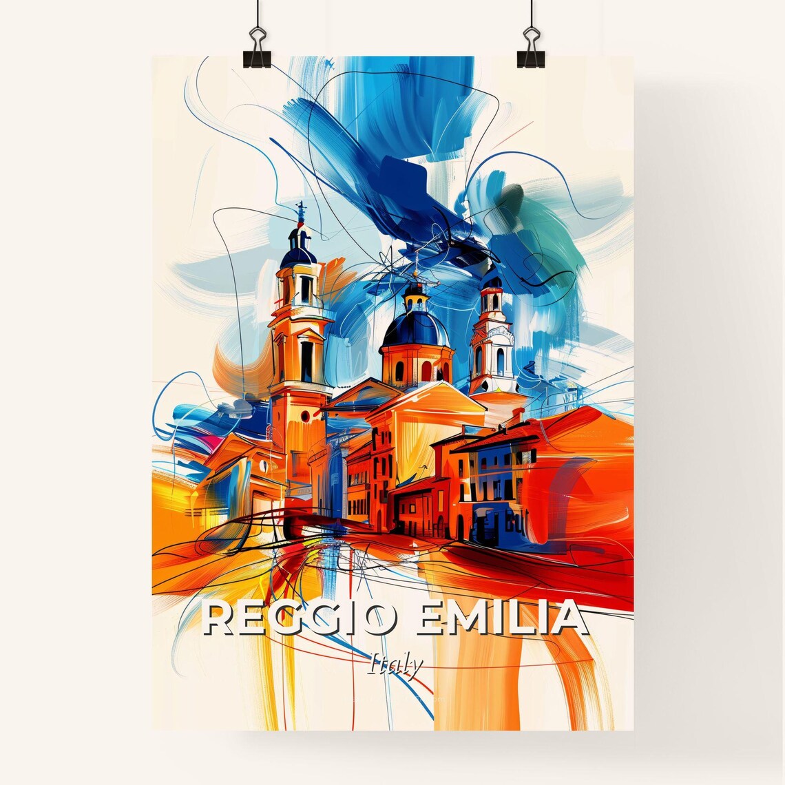 Reggio Emilia Italy Colorful City Painting Abstract Skyline Poster - Image 4