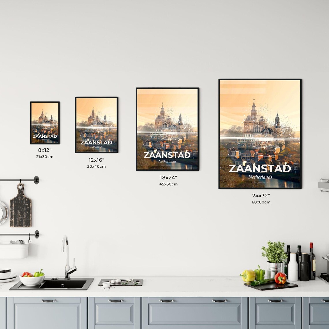 Zaanstad Netherlands Historic Church and Canal Houses Art Poster - Image 3