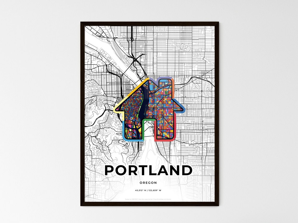 Portland Oregon Minimal City Map Colorful Heart Icon Art Poster - Image 3