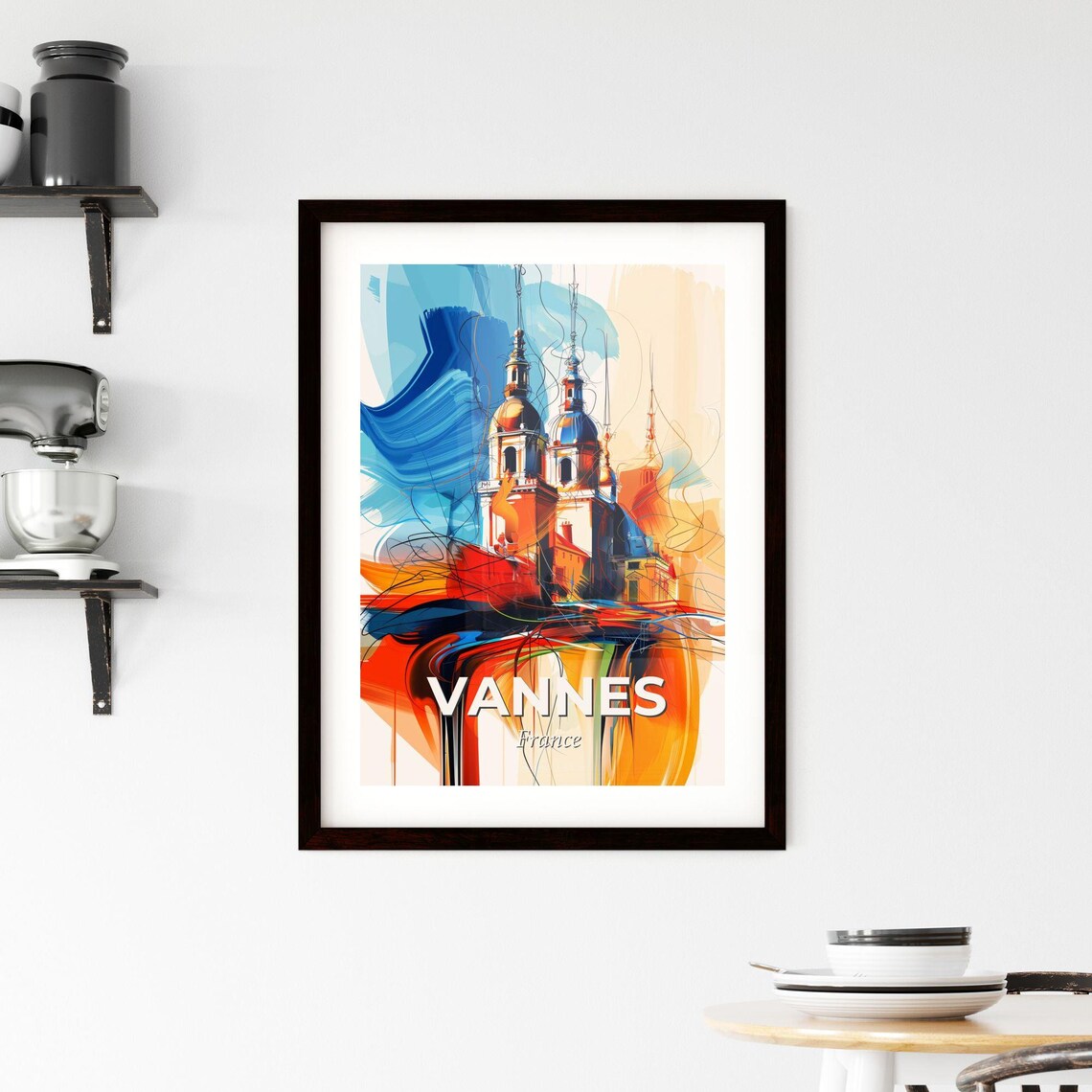 Vannes France Colorful Abstract Twin Church Towers Art Poster - Image 2