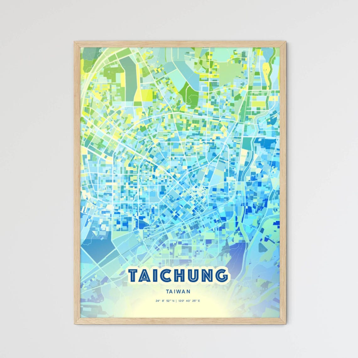 Taichung Taiwan Pastel Blue City Map Art with Coordinates Poster