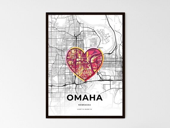 Omaha Nebraska Minimal City Map Colorful Heart Icon Art Poster