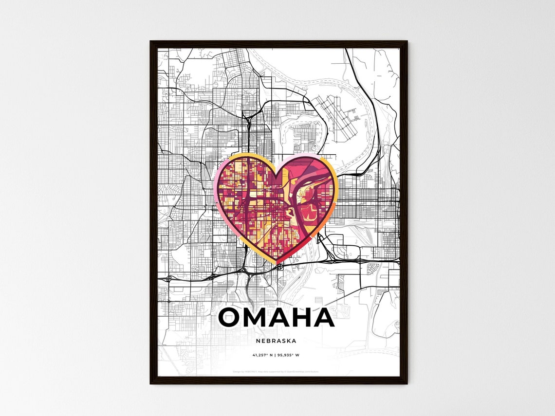 Omaha Nebraska Minimal City Map Colorful Heart Icon Art Poster