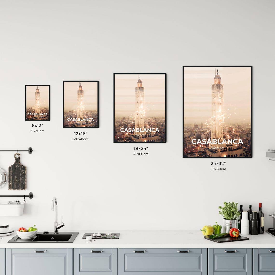 Casablanca Morocco Minaret Skyline Double Exposure Art Poster - Image 3