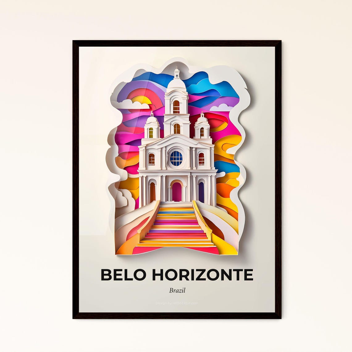 Vivid Belo Horizonte Brazil A Church With A Rainbow Colored Staircase Leading To It Fine Art Print Customizable