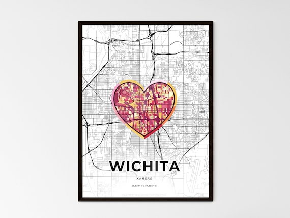Wichita Kansas Minimal City Map Colorful Heart Icon Art Poster