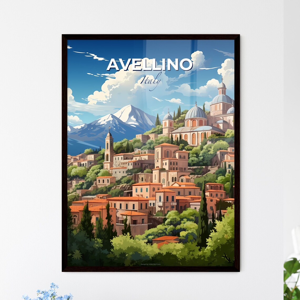 Avellino Italy Hill Town Church Domes Mountain Vintage Travel Poster