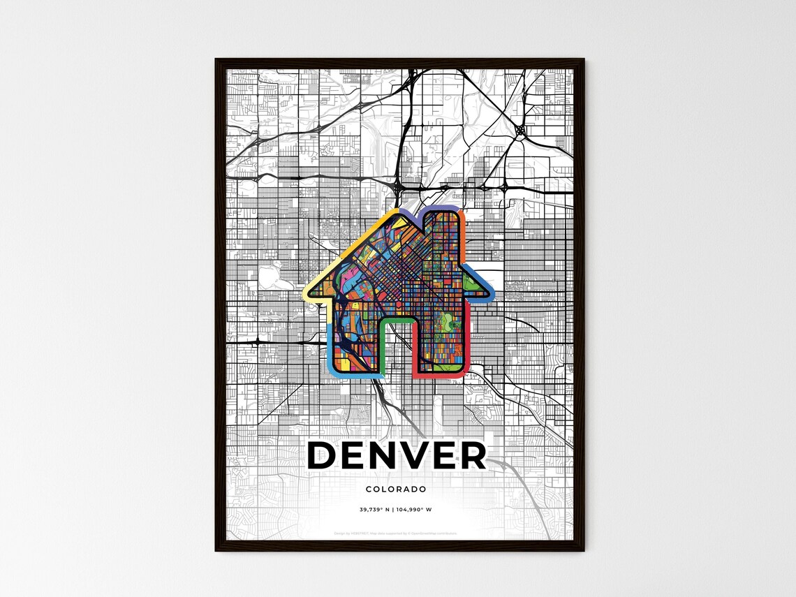 Denver Colorado Minimal Map Art With Colorful Heart Icon Poster - Image 3