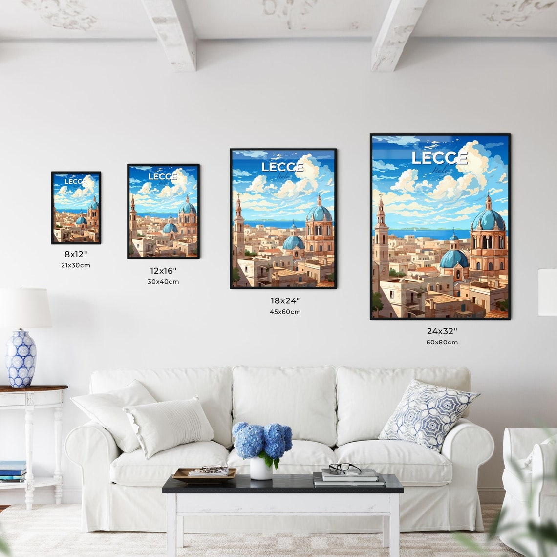 Lecce Italy Old Town Blue Domes Seaside Rooftop Scene Poster - Image 3