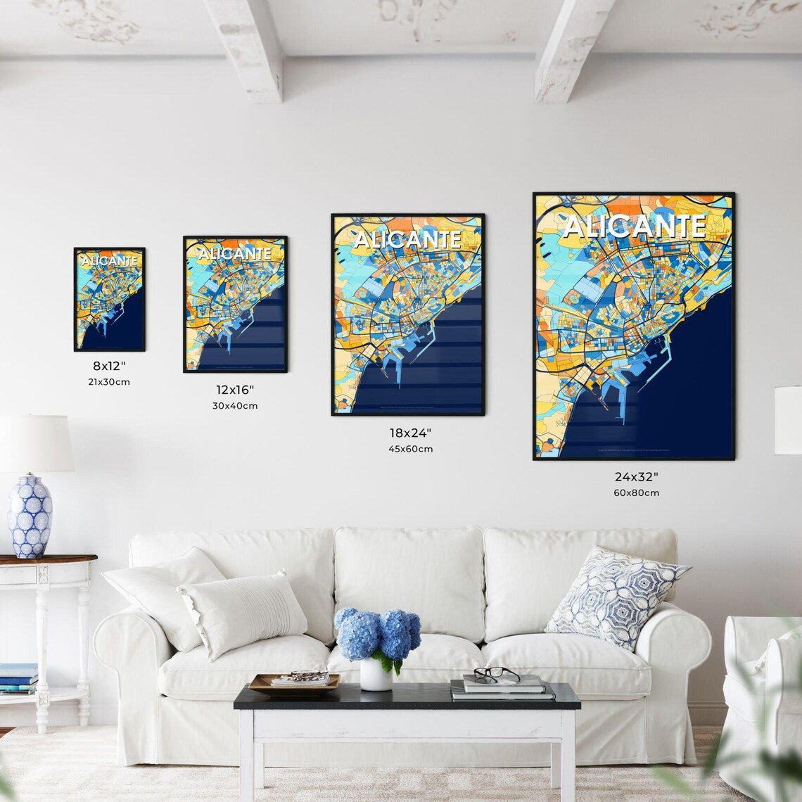 Alicante Spain Coastal City Map Art Poster Bold Navy Blue Street Style - Image 3