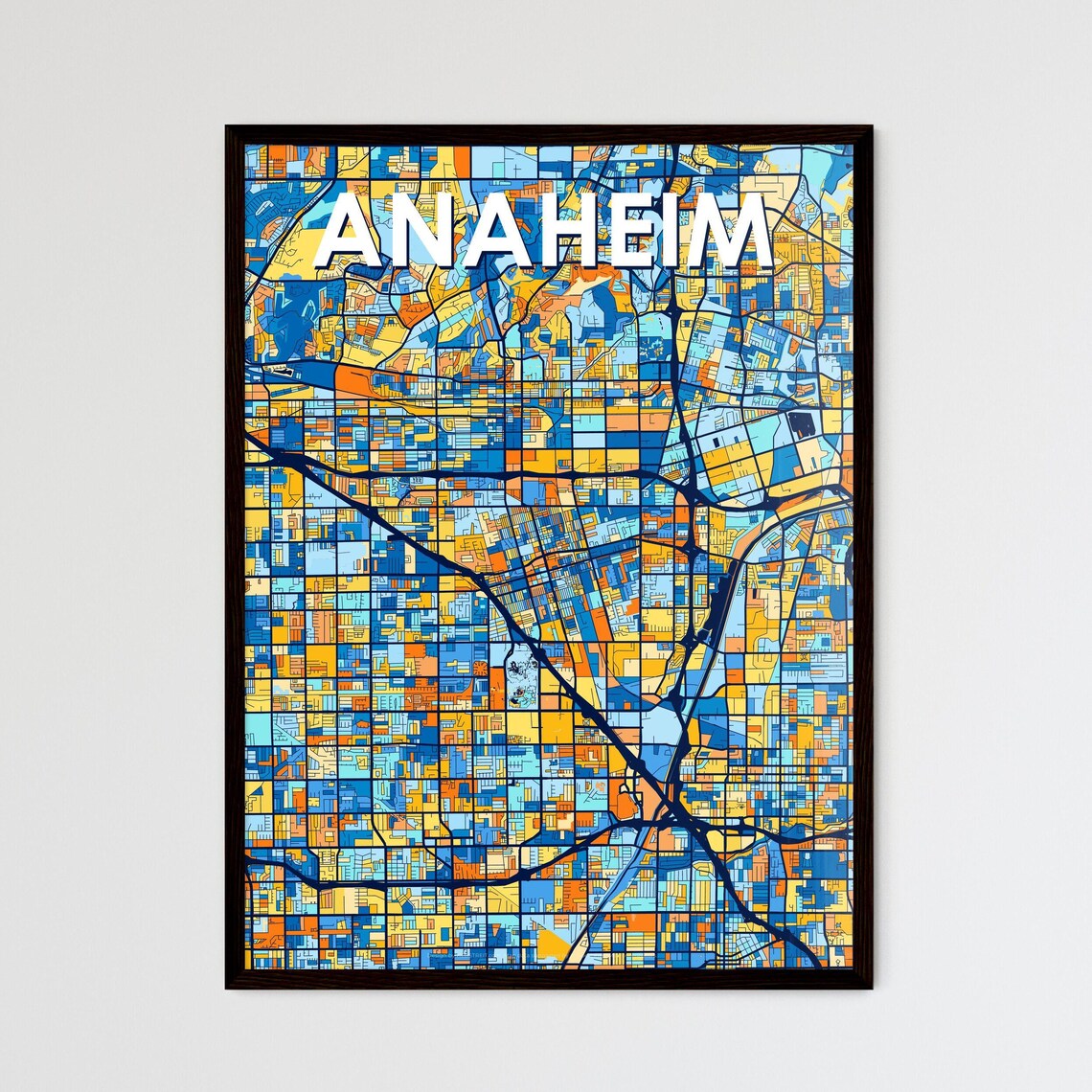 Anaheim California Vibrant Colorful Mosaic City Street Map Art Poster