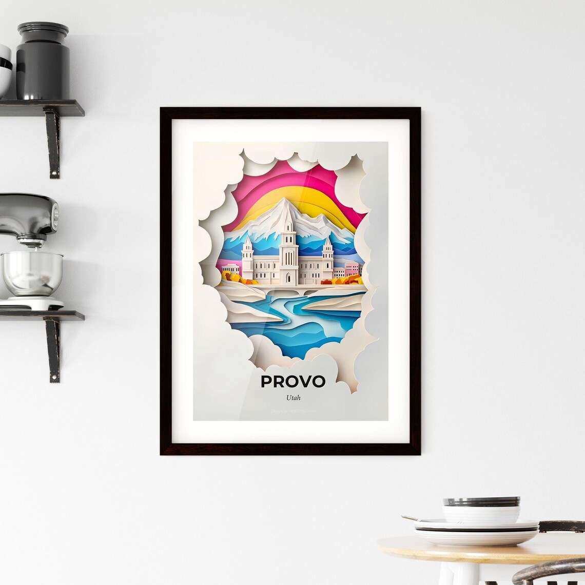 Vivid Provo Utah Mountain Church River Papercut Travel Poster - Image 2