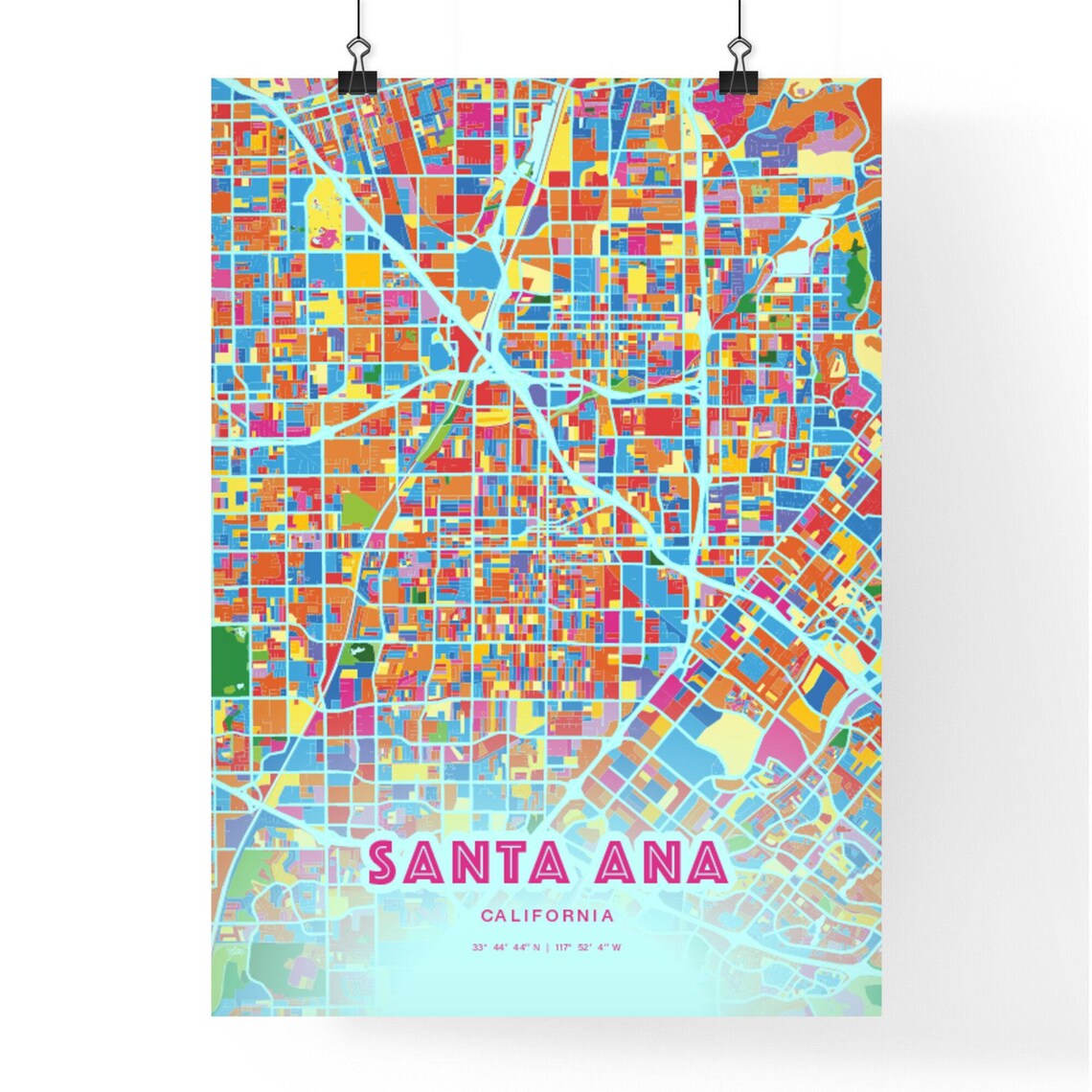 Santa Ana California Customizable Colorful City Map Poster Wall Decor - Image 3