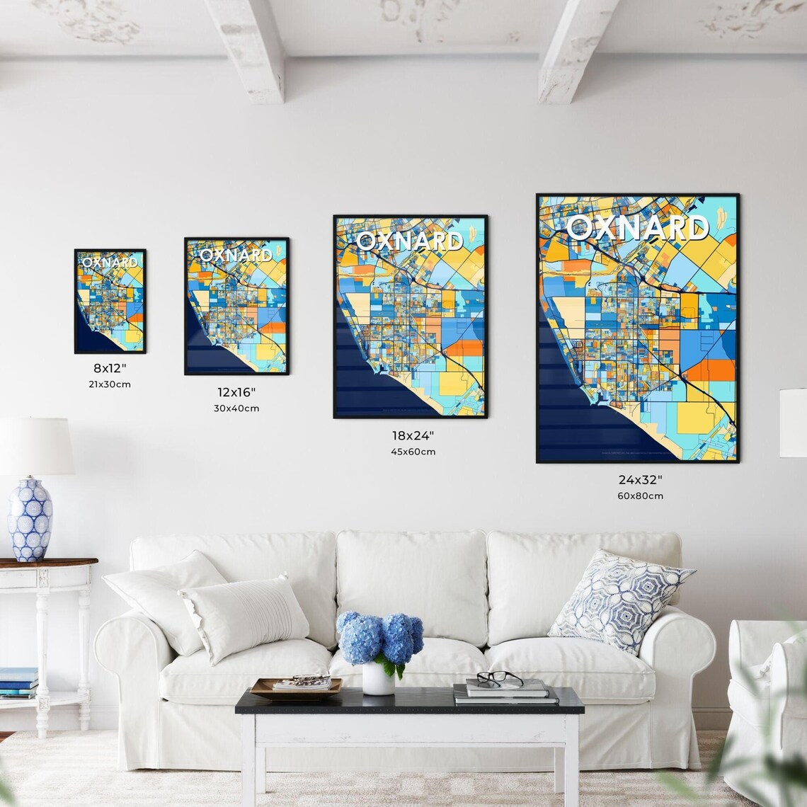 Oxnard California Vibrant Colorful Geometric Street Grid City Map Art Poster - Image 3