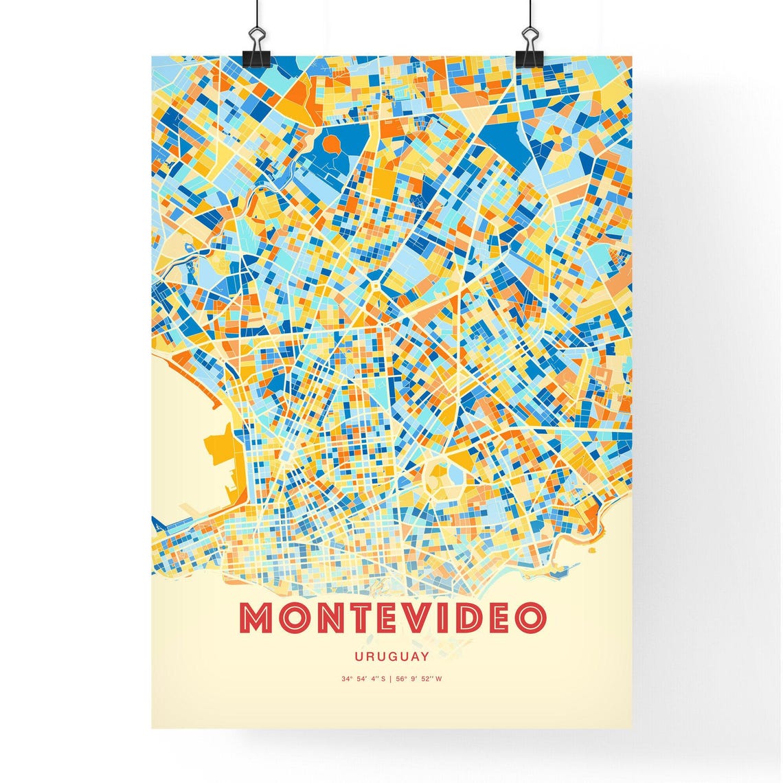 Montevideo Uruguay City Map Art Poster Blue Orange Coordinates - Image 3
