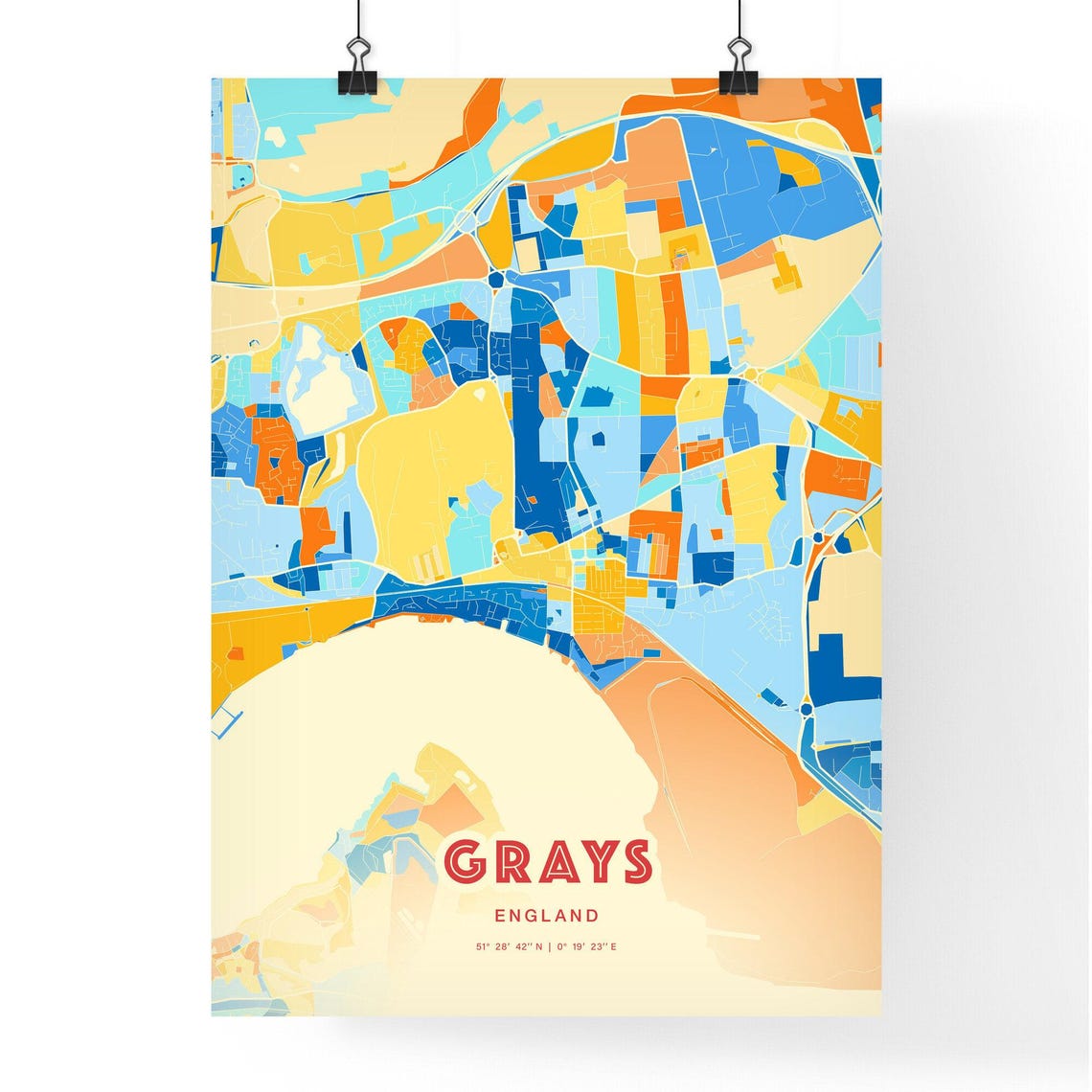 Grays England Colorful Blue Orange Map Art Poster Wall Decor - Image 3