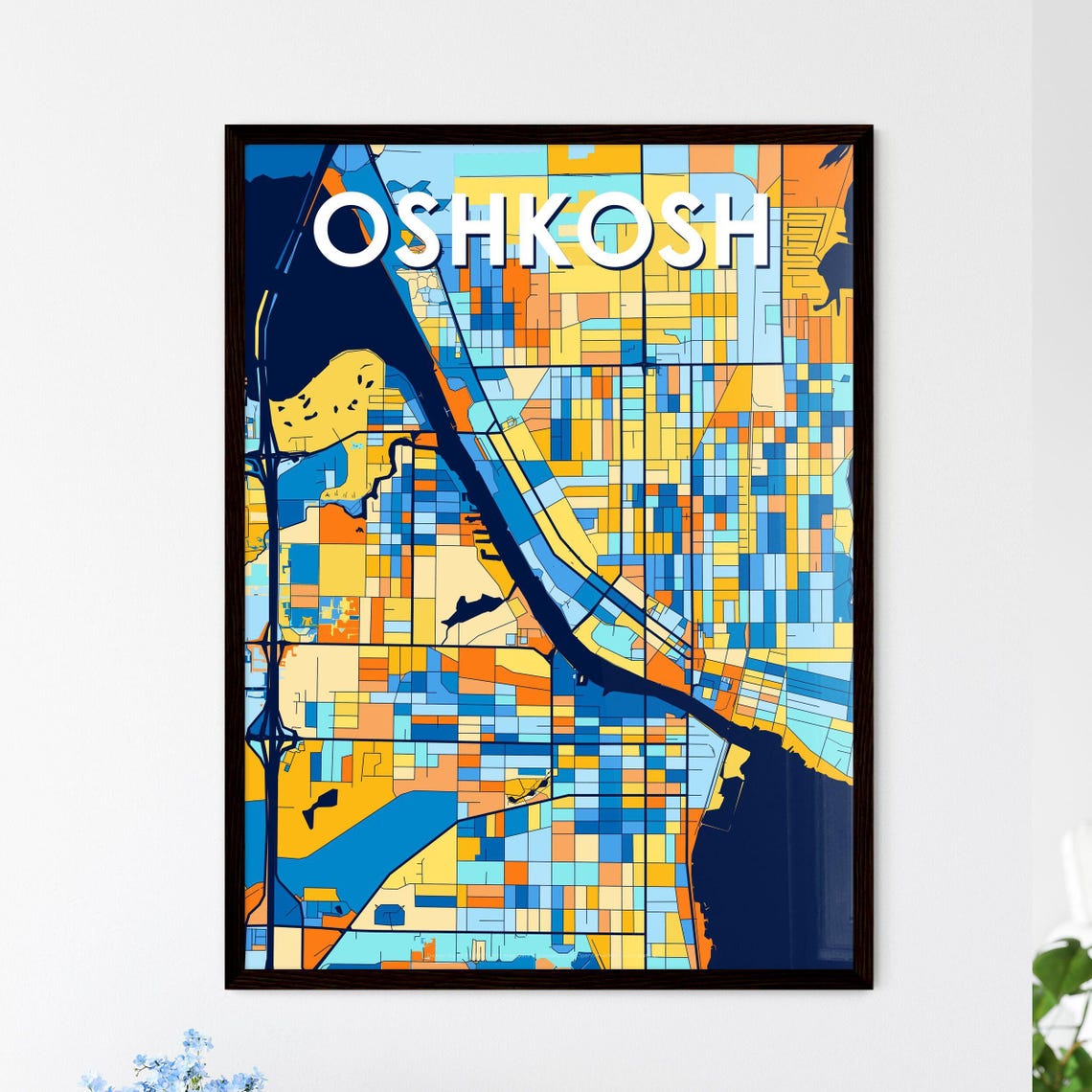 Oshkosh Wisconsin Colorful Blue Orange City Map Mosaic Poster