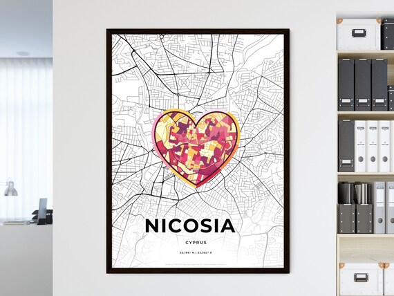 Nicosia Cyprus Modern Minimalist Heart Street Map Art Poster