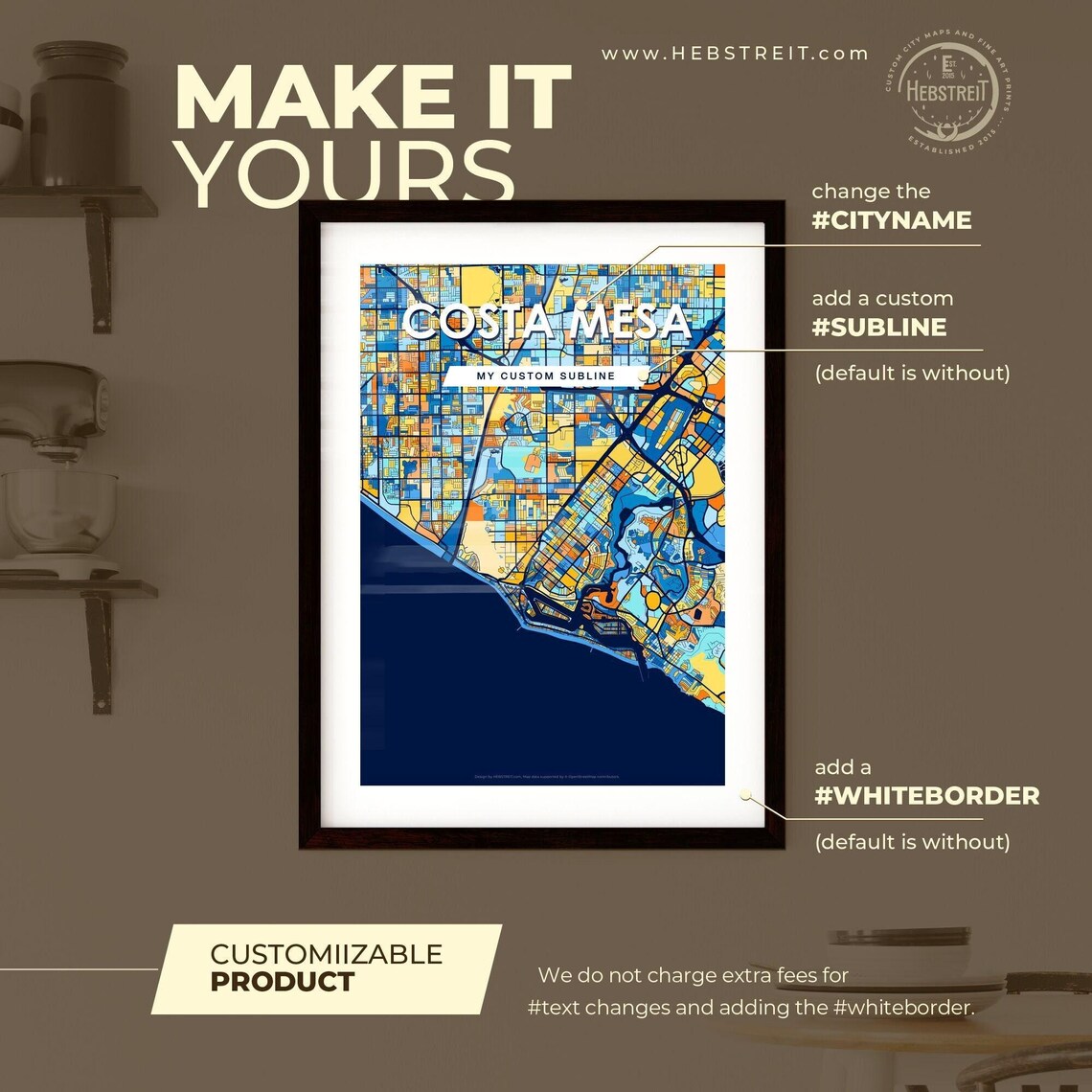 Costa Mesa California Vibrant Colorful Mosaic City Street Map Art Poster - Image 2