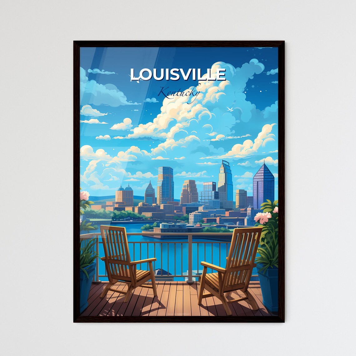 Louisville Kentucky Skyline Poster Deck View Ohio River Travel Art