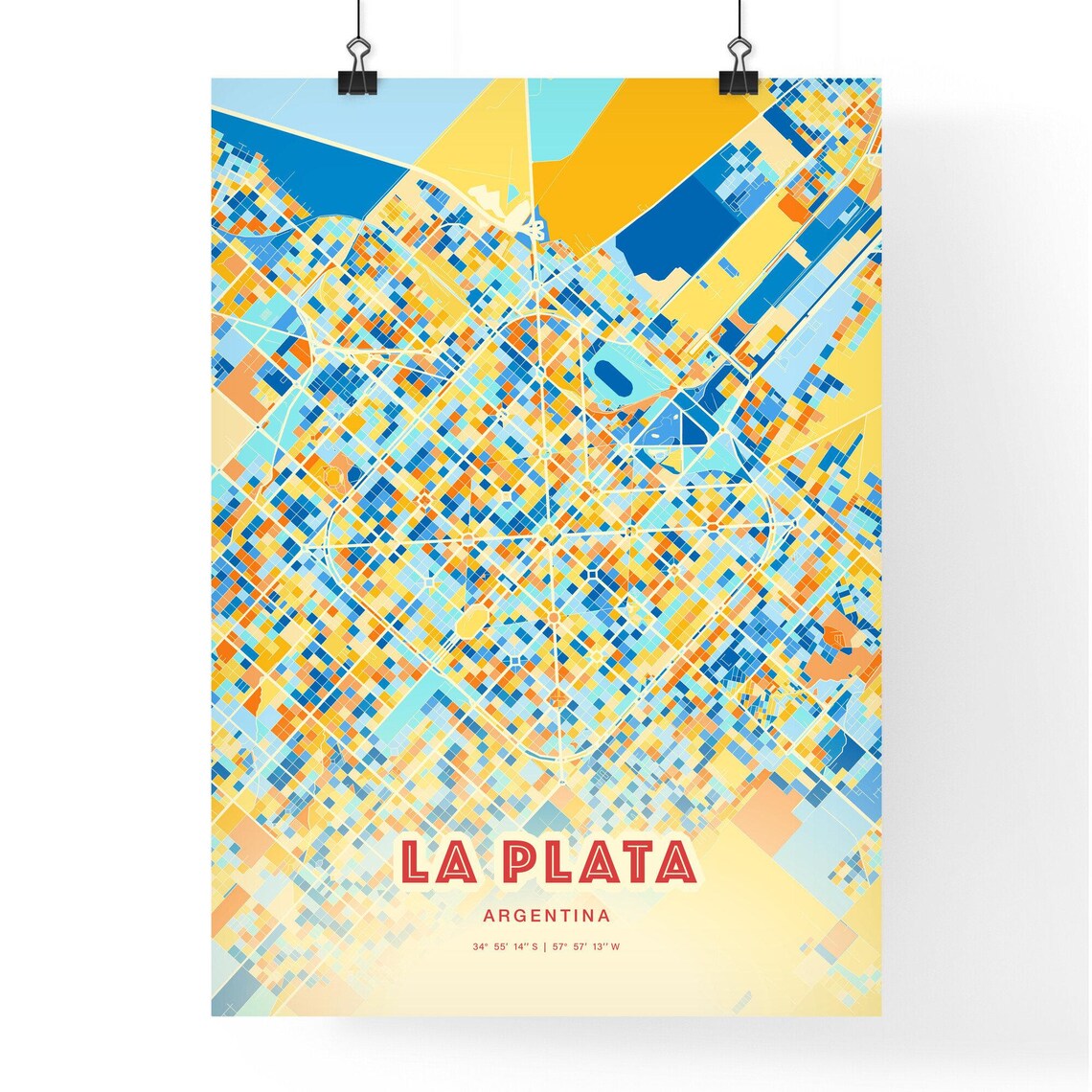 La Plata Argentina Vibrant Colorful City Street Map Art Poster - Image 3