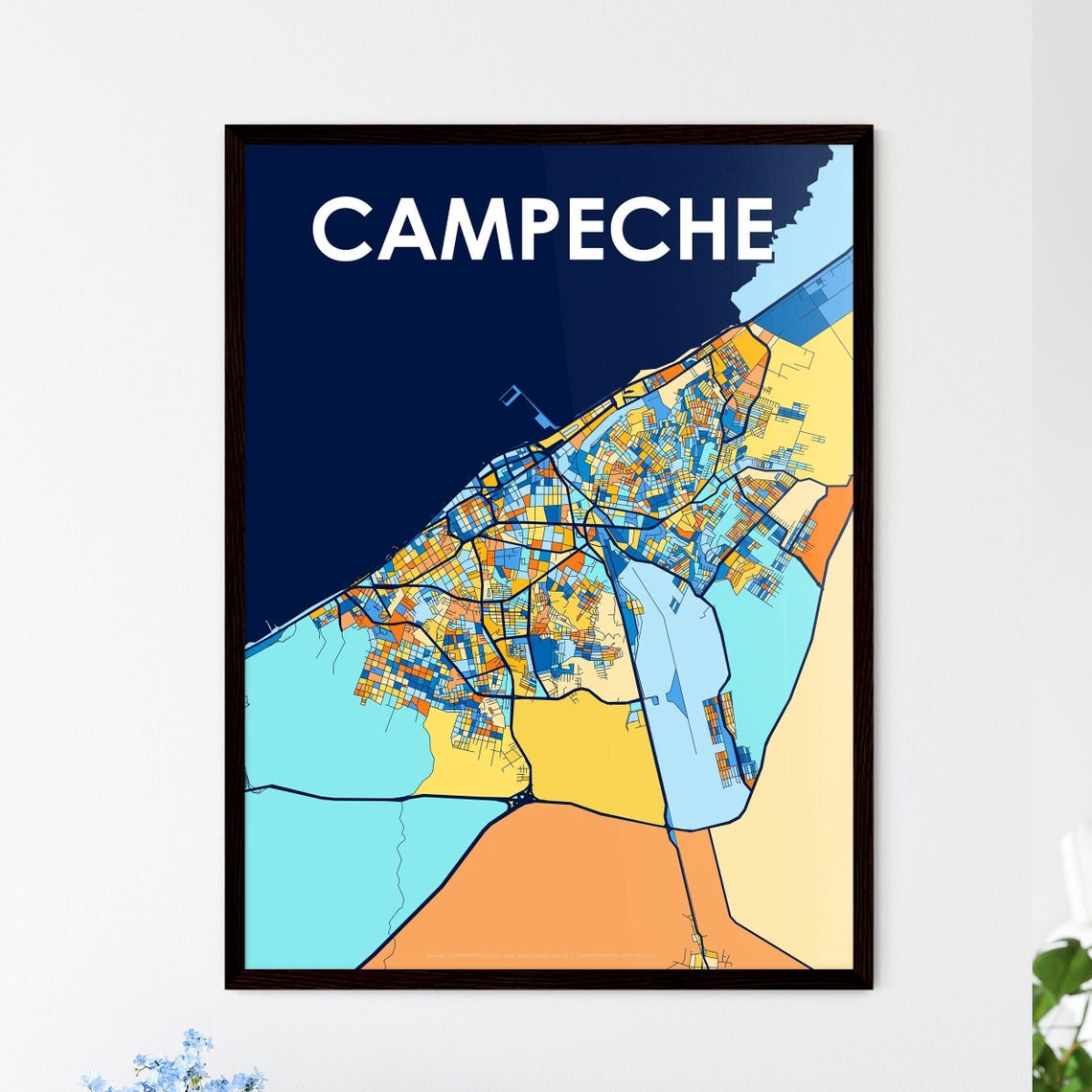 Campeche Mexico Vibrant Colorful Illustrated Street Map Art Poster