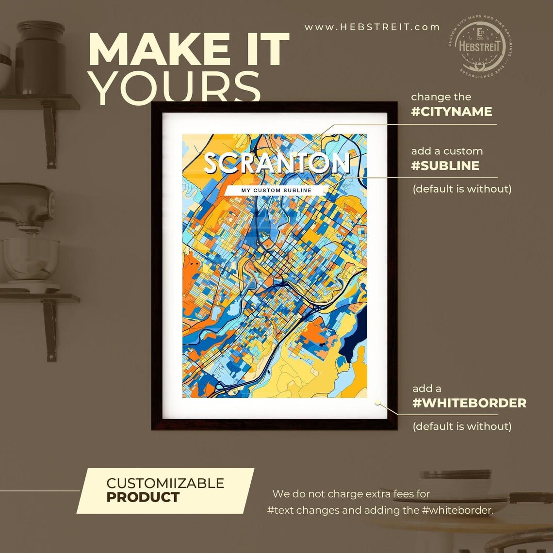 Scranton Pennsylvania Colorful Geometric City Street Map Poster - Image 2