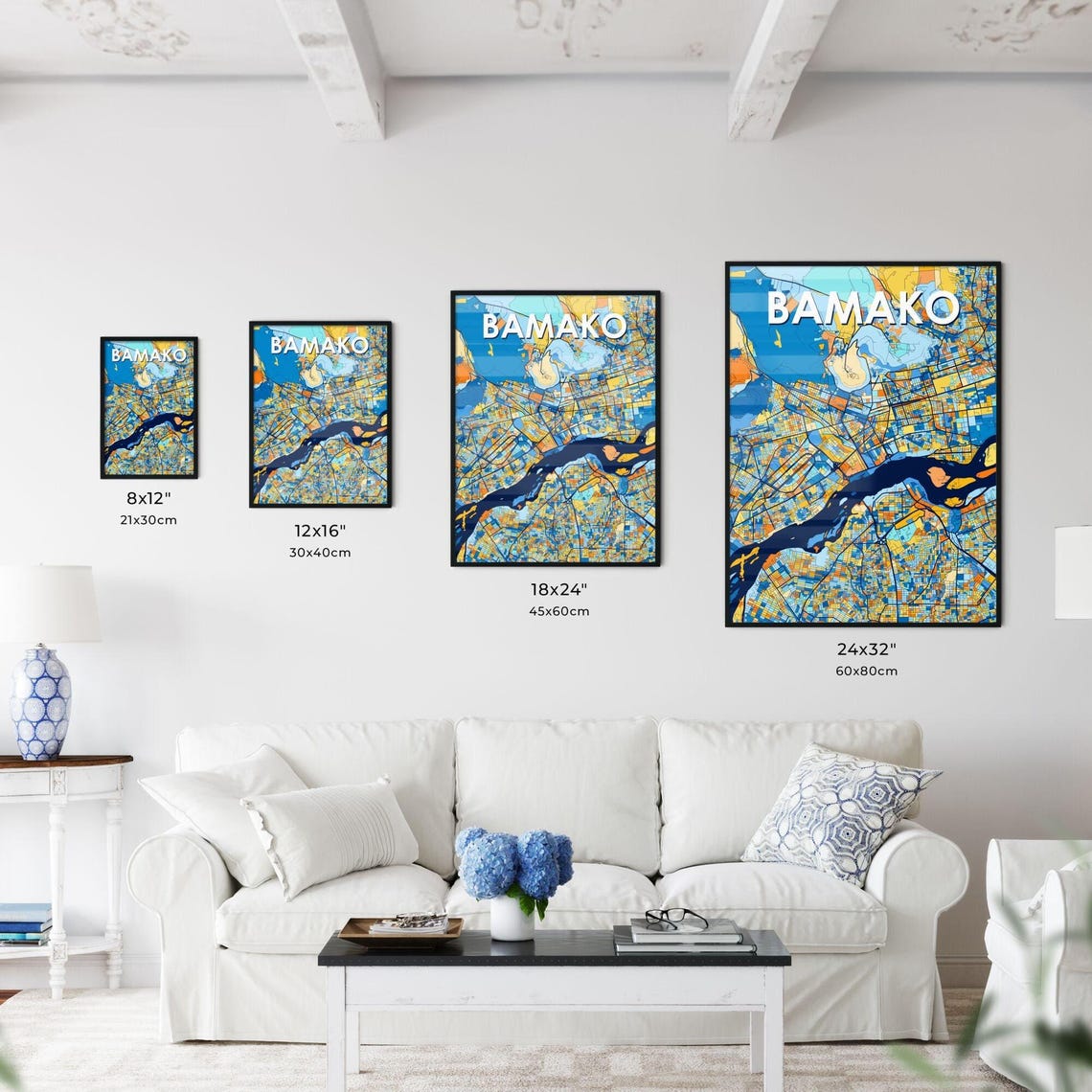 Bamako Mali City Map Blue Orange Modern Cartography Art Poster - Image 3