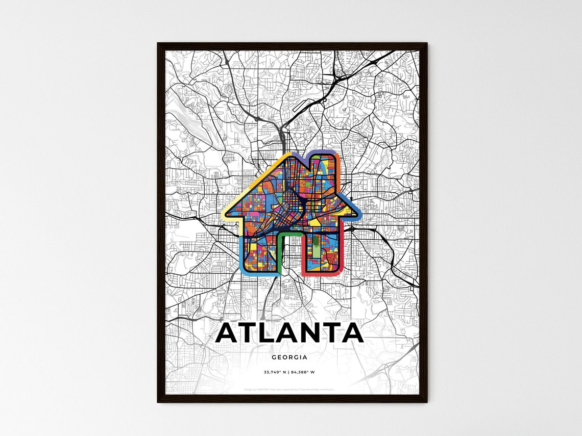 Atlanta Georgia Minimal City Map Colorful Heart Icon Art Poster - Image 3