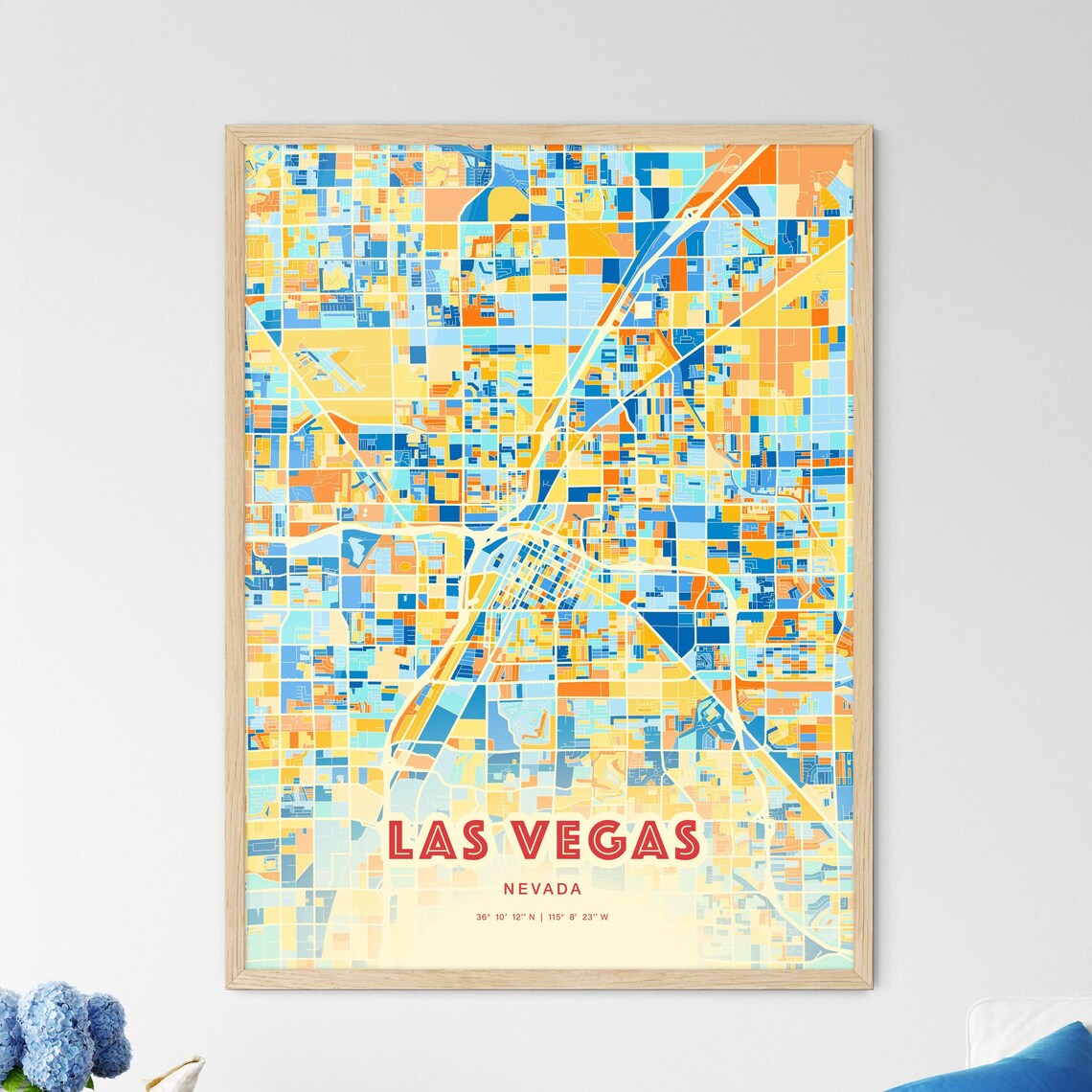 Las Vegas Nevada Blue Orange Colorful City Street Map Poster