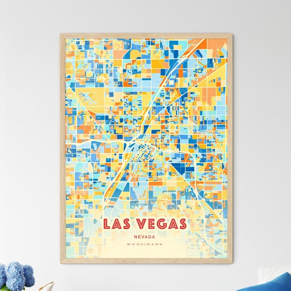 Las Vegas Nevada Blue Orange Colorful City Street Map Poster