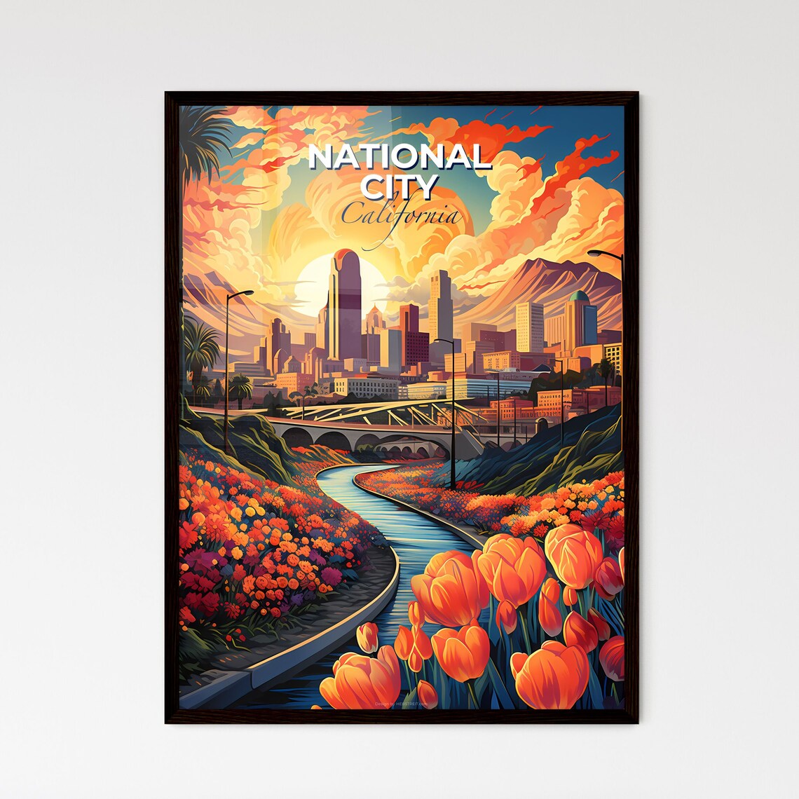 Vivid National City California Sunset Skyline Tulip River Poster