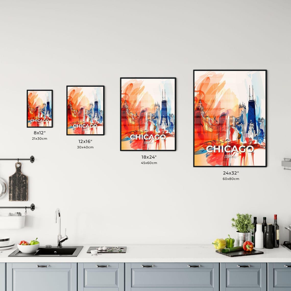 Chicago Illinois Abstract Skyline Vivid Fiery Towers Art Poster - Image 3