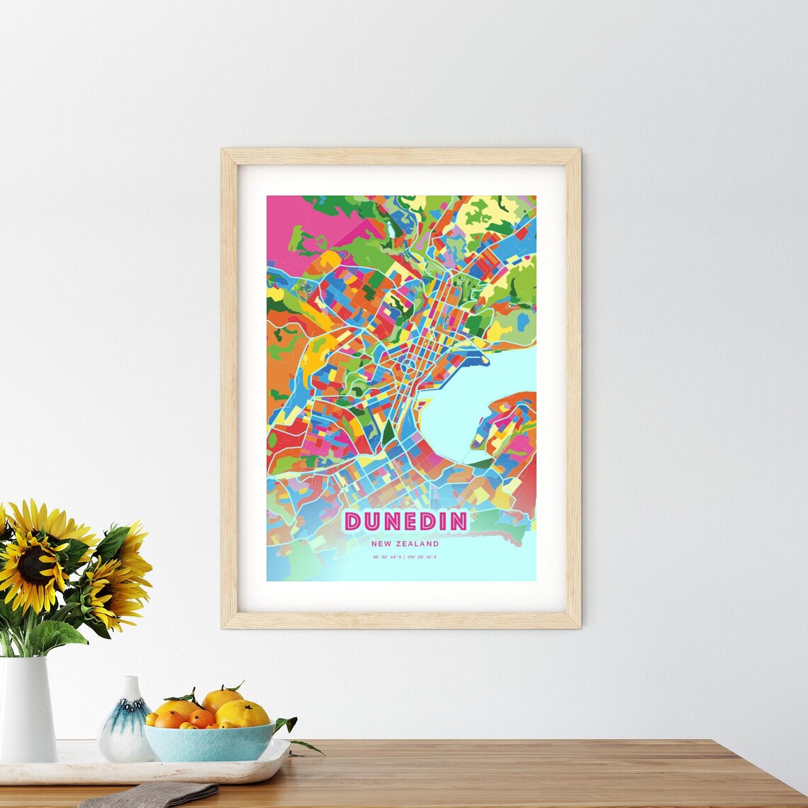 Dunedin New Zealand Rainbow City Map Poster Vibrant Colorful Street Grid Art - Image 2