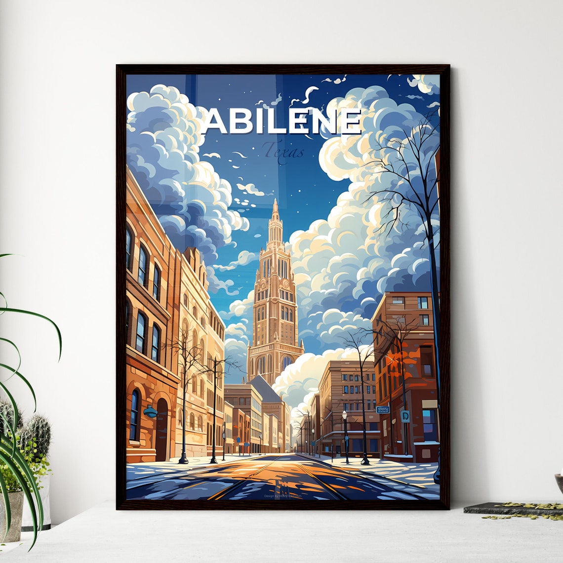 Abilene Texas Historic Downtown Tower Street Scene Travel Poster