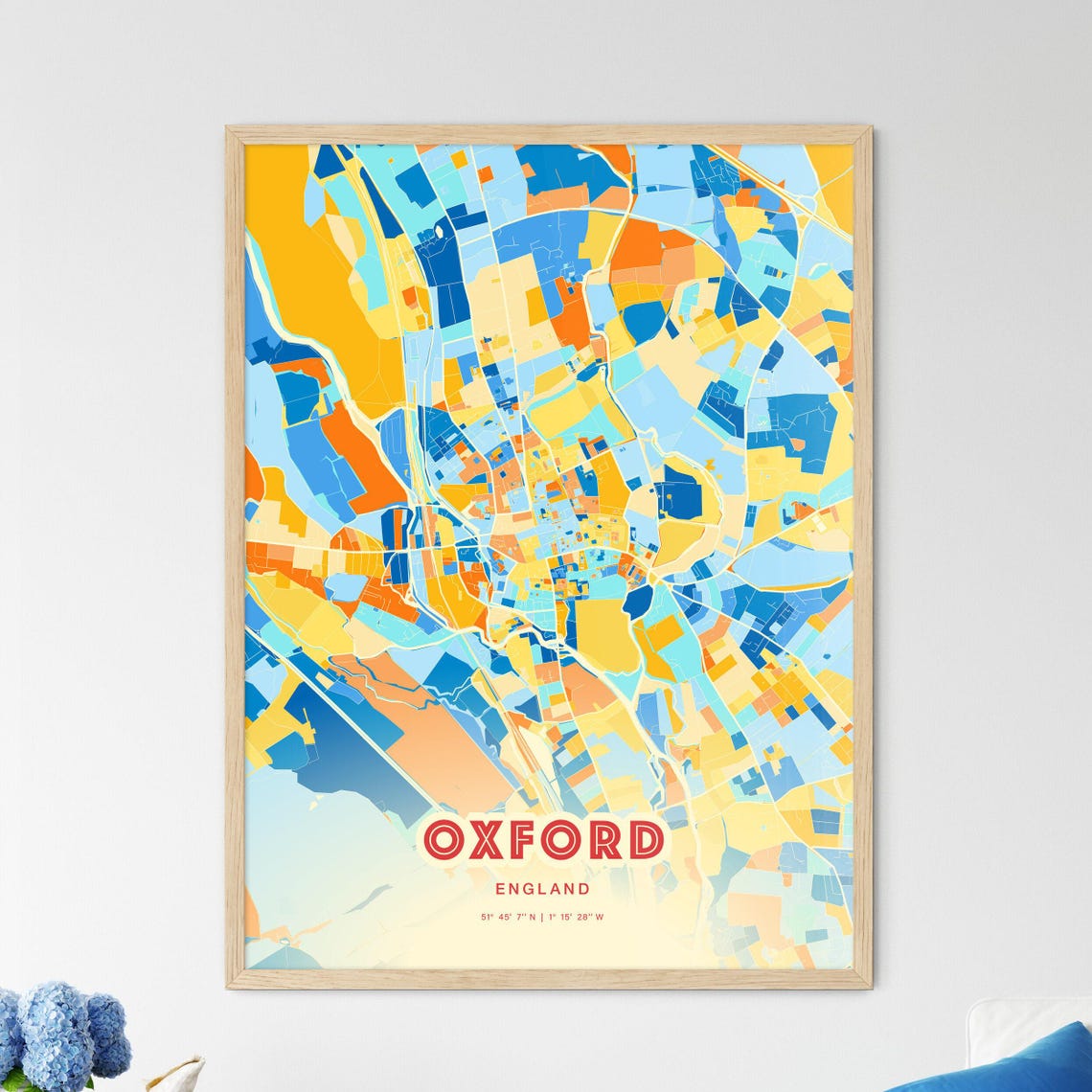Oxford England Blue Orange Historic University City Map Art Poster
