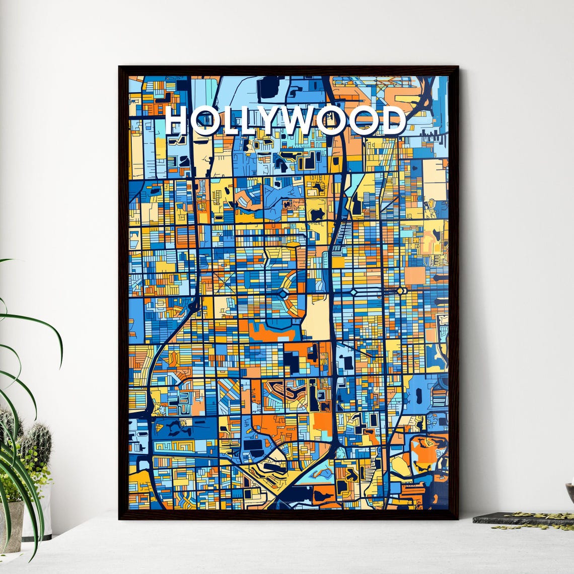 Hollywood Florida Vibrant Colorful Illustrated Street Map Art Poster